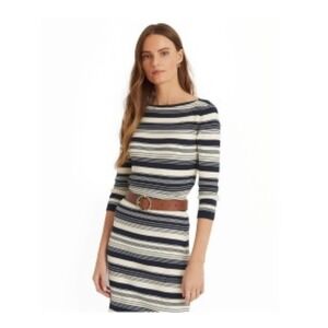 Ralph Lauren Navy Boat neck sweater L ribbed new